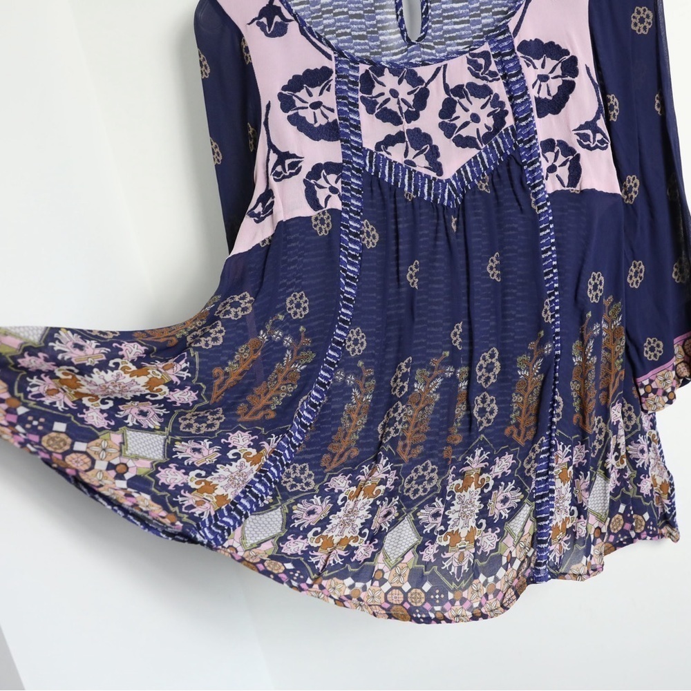 Anthropologie Floreat Rhiannon Peasant Top Bohemian Blouse Blue Embroidered S - Picture 7 of 12